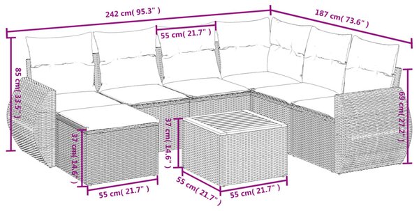 8 részes bézs polyrattan kerti ülőgarnitúra párnával