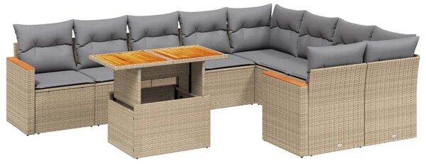 10 részes bézs polyrattan kerti ülőgarnitúra párnával