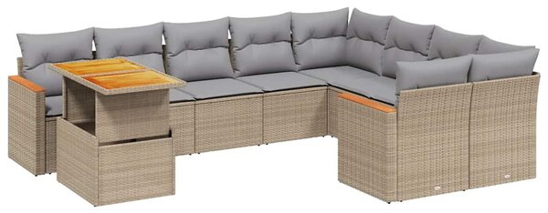 10 részes bézs polyrattan kerti ülőgarnitúra párnával