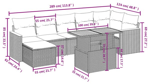 8 részes bézs polyrattan kerti ülőgarnitúra párnával
