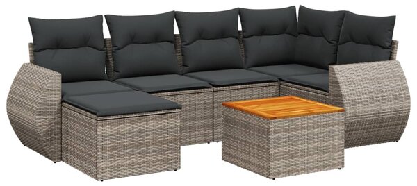 7 részes szürke polyrattan kerti ülőgarnitúra párnákkal
