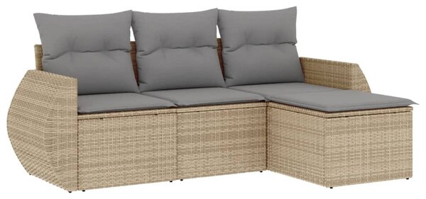 4 részes bézs polyrattan kerti ülőgarnitúra párnákkal