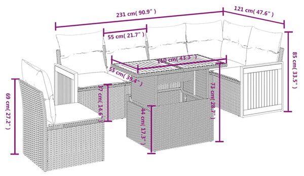 7 részes fekete polyrattan kerti ülőgarnitúra párnával