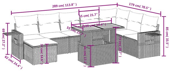 9 részes bézs polyrattan kerti ülőgarnitúra párnákkal