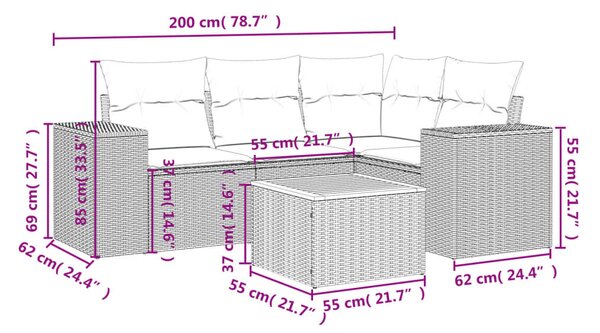 5 részes bézs polyrattan kerti ülőgarnitúra párnákkal