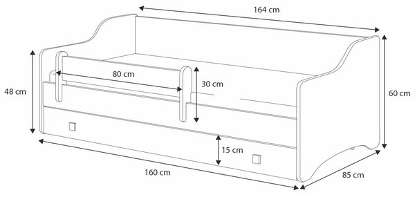 Kobi Egyszemélyes gyerekágy Erik 160x80 Fehér - panel szürke