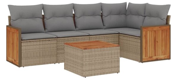 6 részes bézs polyrattan kerti ülőgarnitúra párnával