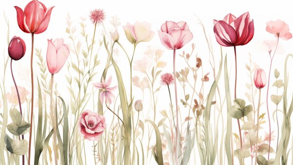 Fotótapéta Meadow Softness,Tulipánok, virágok, szárak, levelek, vadon élő növények, Fotótapéta virágok és növények, w03785 : Uwalls.hu