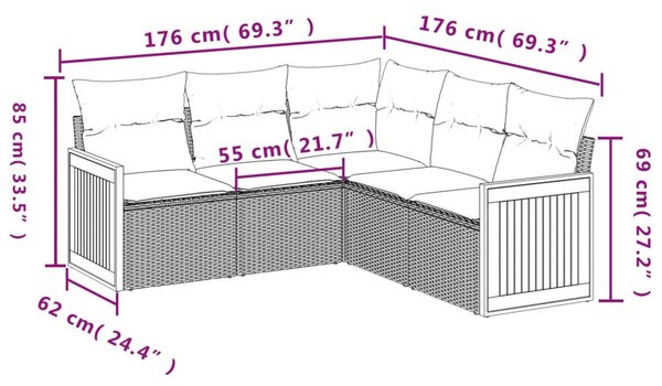 5 részes bézs polyrattan kerti ülőgarnitúra párnákkal