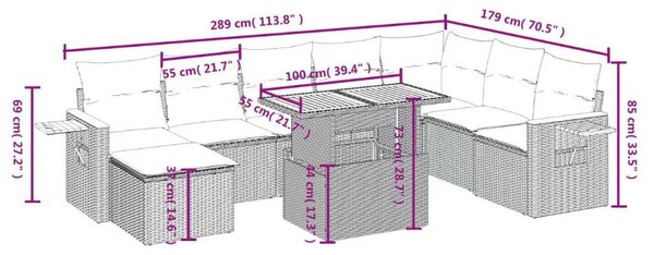 9 részes bézs polyrattan kerti ülőgarnitúra párnákkal