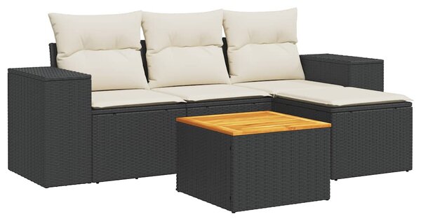 5 részes fekete polyrattan kerti kanapészett párnákkal