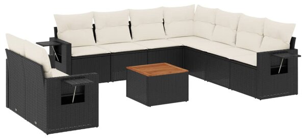 10 részes fekete polyrattan kerti ülőgarnitúra párnákkal