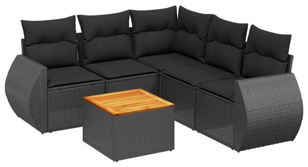 6 részes fekete polyrattan kerti ülőgarnitúra párnákkal