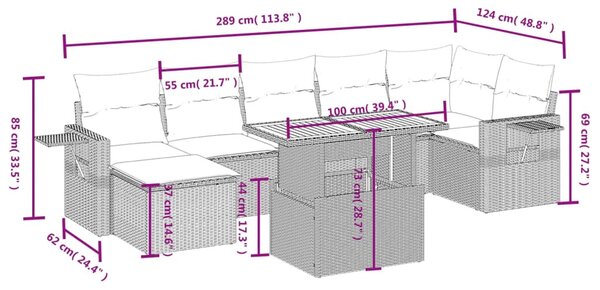 8 részes bézs polyrattan kerti ülőgarnitúra párnával
