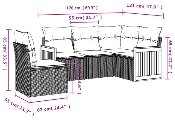 5 részes bézs polyrattan kerti ülőgarnitúra párnákkal