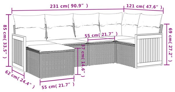 6 részes szürke polyrattan kerti ülőgarnitúra párnákkal