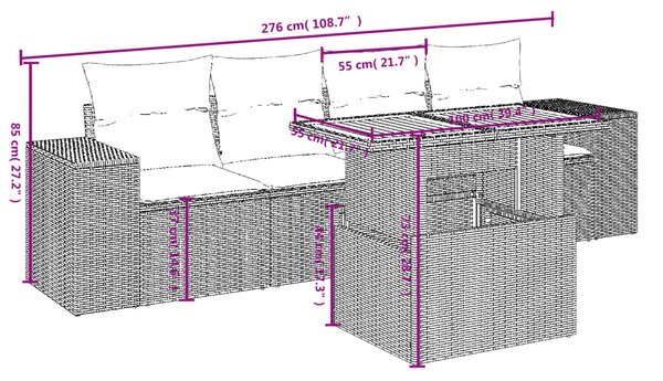 5 részes bézs polyrattan kerti ülőgarnitúra párnákkal