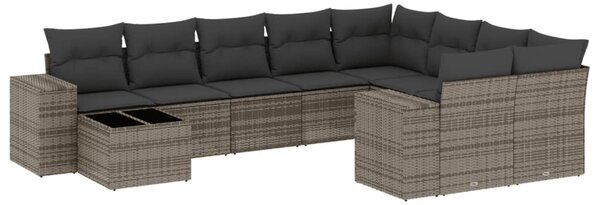 10 részes szürke polyrattan kerti ülőgarnitúra párnákkal