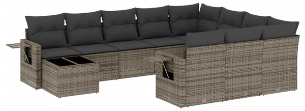 11 részes szürke polyrattan kerti ülőgarnitúra párnákkal