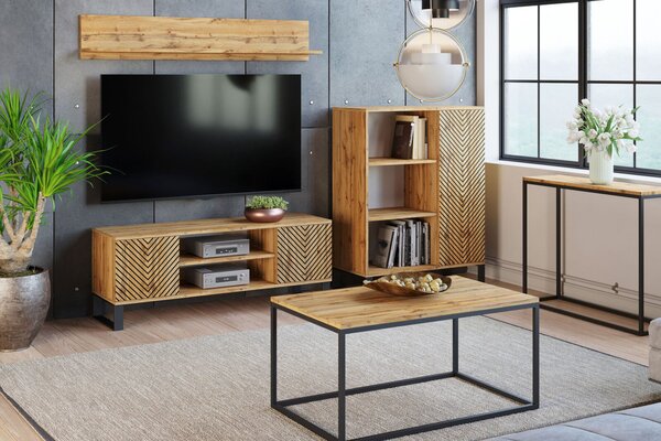 Focus loft RTV szekrény 135 cm - halszálkás dekor - tölgyfa kézműves