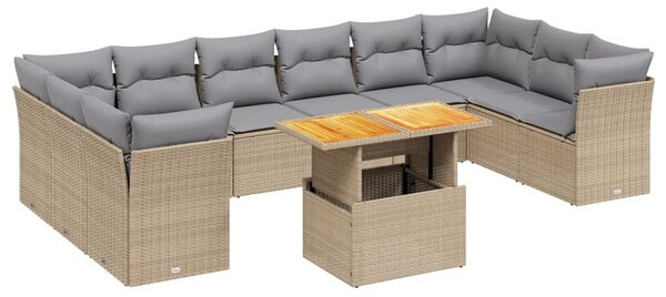 11 részes bézs polyrattan kerti ülőgarnitúra párnákkal