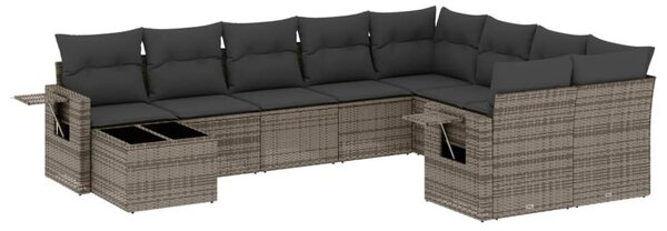 10 részes szürke polyrattan kerti ülőgarnitúra párnákkal
