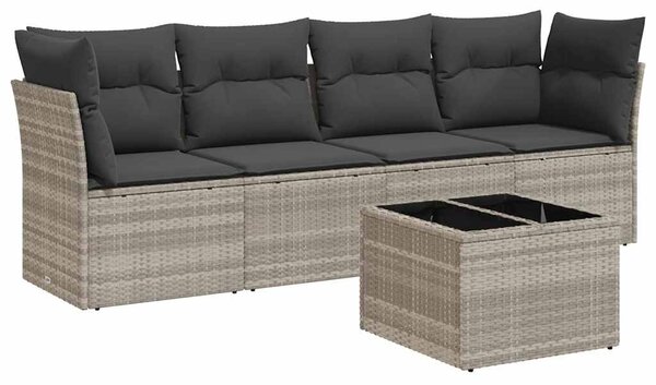 5 részes világosszürke polyrattan kerti ülőgarnitúra párnákkal