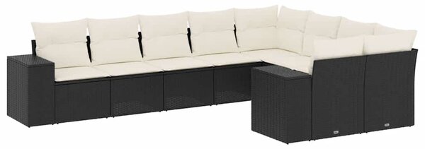 9 részes fekete polyrattan kerti ülőgarnitúra párnákkal