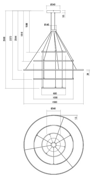 ORBIT LED csillár 5 gyűrű, bronz- TRIAC