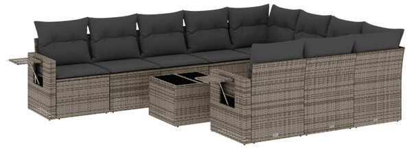 11 részes szürke polyrattan kerti ülőgarnitúra párnákkal