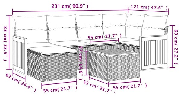 7 részes szürke polyrattan kerti ülőgarnitúra párnákkal