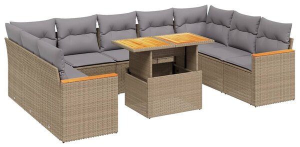 10 részes bézs polyrattan kerti ülőgarnitúra párnával