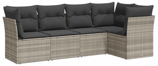 5 részes világosszürke polyrattan kerti ülőgarnitúra párnákkal