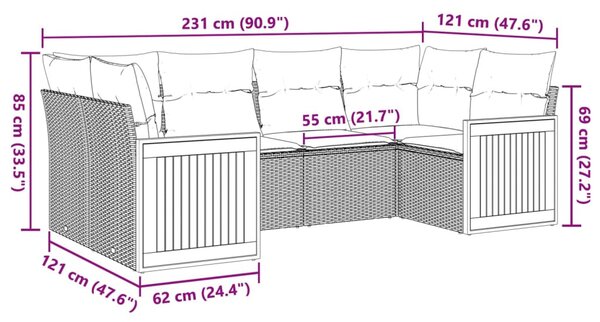 6 részes bézs polyrattan kerti ülőgarnitúra párnával
