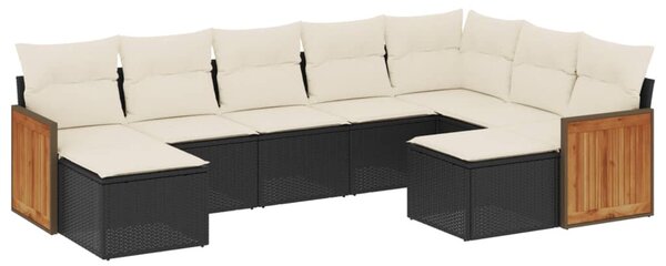9 részes fekete polyrattan kerti ülőgarnitúra párnákkal