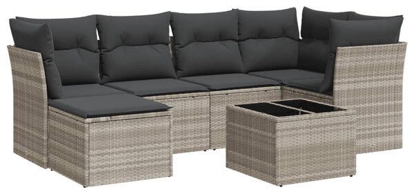 7 részes világosszürke polyrattan kerti ülőgarnitúra párnákkal