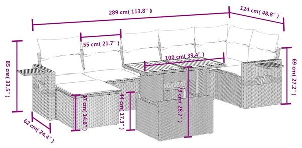 8 részes fekete polyrattan kerti ülőgarnitúra párnákkal