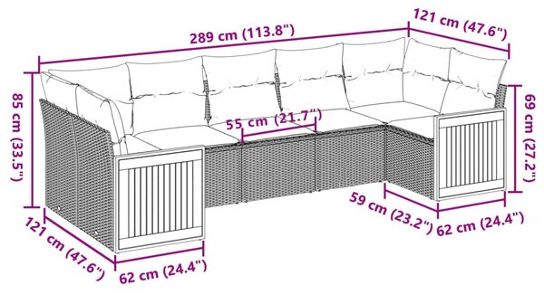 7 részes bézs polyrattan kerti ülőgarnitúra párnákkal