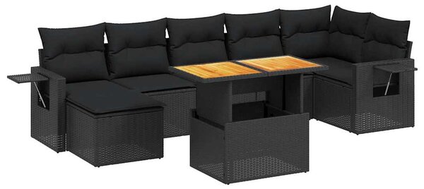 8 részes fekete polyrattan kerti ülőgarnitúra párnákkal