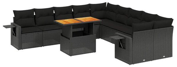 11 részes fekete polyrattan kerti ülőgarnitúra párnákkal