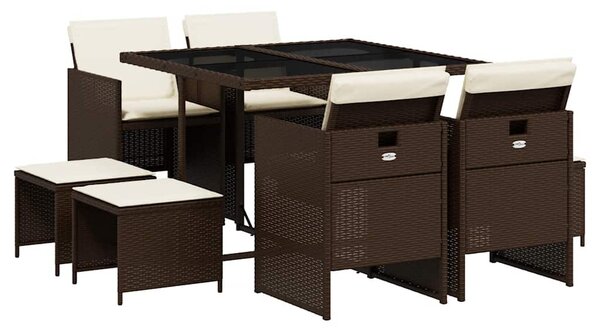 9 részes barna polyrattan kerti étkezőgarnitúra párnákkal