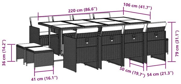 13 részes szürke polyrattan kerti ülőgarnitúra párnákkal