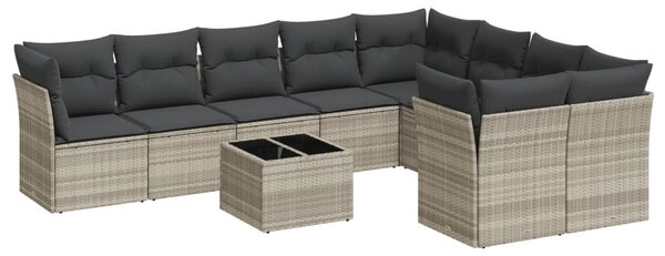10 részes világosszürke polyrattan kerti ülőgarnitúra párnákkal