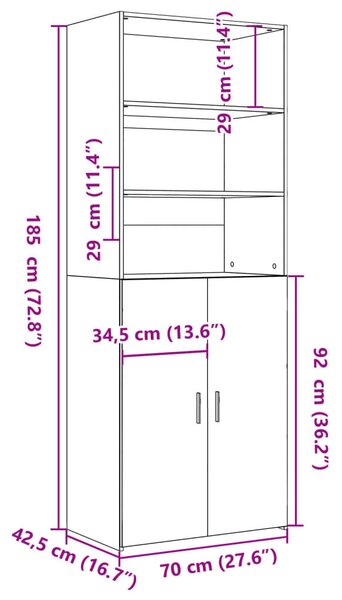 VidaXL betonszürke szerelt fa magasszekrény 70 x 42,5 x 185 cm