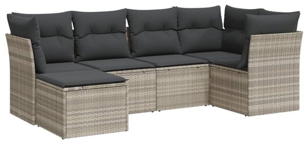 6 részes világosszürke polyrattan kerti ülőgarnitúra párnákkal