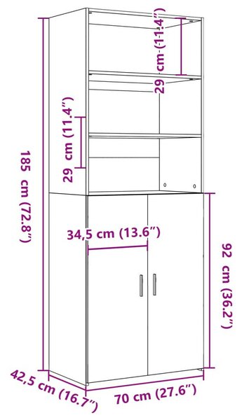 VidaXL fehér szerelt fa magasszekrény 70 x 42,5 x 185 cm