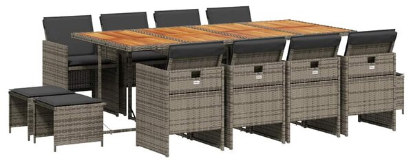 13 részes szürke polyrattan kerti ülőgarnitúra párnákkal