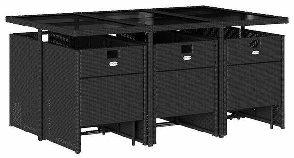 11 részes fekete polyrattan kerti étkezőgarnitúra párnákkal
