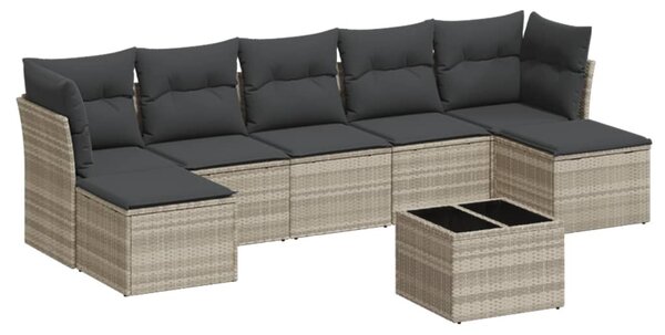 8 részes világosszürke polyrattan kerti ülőgarnitúra párnával