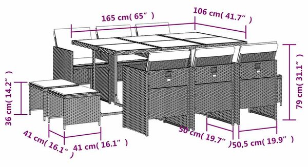 11 részes barna polyrattan kerti ülőgarnitúra párnákkal